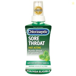 Chloraseptic Sugar-Free Sore Throat Relief Spray, Menthol, Spray Soothes Throat Pain in Seconds, 6 Fl Oz