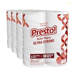 Amazon Brand - Presto! 2-Ply Ultra-Strong Toilet Paper, 24 Mega Rolls Toilet Paper = 120 regular rolls, 308 Sheet (Pack of 24), Unscented