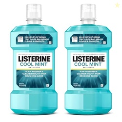 Listerine Cool Mint Antiseptic Mouthwash, Kills 99.9% of Germs That Cause Bad Breath, Plaque & Gingivitis, ADA Accepted, Clinically Proven, Cool Mint Flavor, for Adults, 1L Bottles, 2 Pack