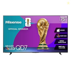 HISENSE 75" QD7 MINI-LED 4K SMART FIRE TV - QLED, 144HZ, HDR10+, DOLBY VISION/ATMOS, GAME MODE PRO, ALEXA BUILT-IN (75QD7QF)
