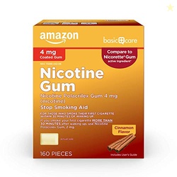 Amazon Basic Care Nicotine Polacrilex Coated Gum 4 mg (nicotine), Cinnamon Flavor, Stop Smoking Aid, 160 Count