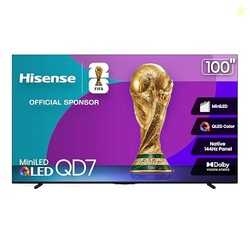 Hisense 100" Class QD7 Series Mini-LED 4K UHD Smart Fire TV (100QD7QF, 2025 Model) - QLED, 144hz, HDR10+, Dolby Vision, Dolby Atmos, Game Mode Pro, ALLM, Alexa Built in with Voice Remote, Black