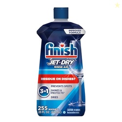 FINISH JET-DRY DISHWASHER RINSE AID, COMPATIBLE WITH DISHWASHER DETERGENT, PREVENTS SPOTS & RESIDUES, DRIES, SHINE & PROTECTS, 23 OZ, 225 WASHES.