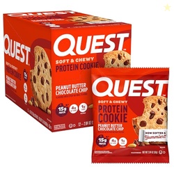 QUEST NUTRITION PEANUT BUTTER CHOCOLATE CHIP HIGH PROTEIN COOKIE, KETO FRIENDLY, LOW CARB, 24.5 OZ, 12 COUNT (PACK OF 1)