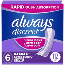Always Discreet Adult Incontinence Pads for Women, Extra Heavy Absorbency, Long Length, Postpartum Pads, 112 Count (4 Packs of 28)