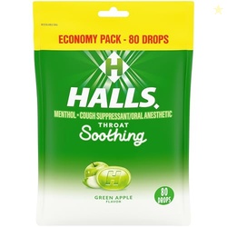Halls Throat Soothing Green Apple Cough Drops, Economy Pack, 80 Drops
