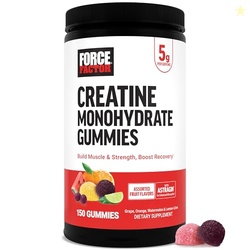 Force Factor Creatine Monohydrate Gummies, 5g Dose for Men & Women to Support Muscle, Strength, Recovery, Cognitive Health & Memory, Assorted Fruit Flavors, 150 Gummies