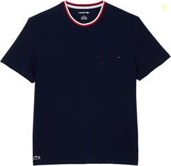 Lacoste Men's Contrast Neck Relaxed Fit Pajama T-Shirt (Amazon Exclusives), Navy Blue, X-Large