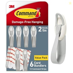 COMMAND CORD BUNDLERS, DAMAGE-FREE HANGING CORD ORGANIZER, NO TOOLS REQUIRED FOR HANGING ELECTRICAL CABLES, 6 GRAY BUNDLERS AND 12 STRIPS