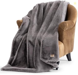 UGG Euphoria Plush Faux Fur Throw Blanket, Oversized Soft Throw for Bed or Couch, Luxury Bedroom Decor, Holiday Blankets, Machine Washable, 50-inch x 70-inch, Charcoal Grey
