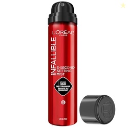 L'OREAL PARIS INFALLIBLE 3-SECOND SETTING SPRAY MIST, MICROFINE MIST FOR UP TO 36HR WEAR, CLEAR, 1.76 OZ