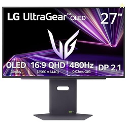 LG 27GX790A-B 27-inch Ultragear OLED Gaming Monitor QHD 1440p 480Hz, 0.03ms, DisplayPort 2.1, True Black 400, NVIDIA G-Sync, AMD FreeSync Premium Pro, HDMI, USB, Tilt/Height/Swivel/Pivot Stand, Black