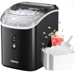NUGGET ICE MAKER COUNTERTOP, SILONN CHEWABLE PELLET ICE MACHINE WITH SELF-CLEANIN FUNCTION, 33LBS/24H PORTABLE ICE MAKERS FOR HOME KITCHEN OFFICCE, BLACK