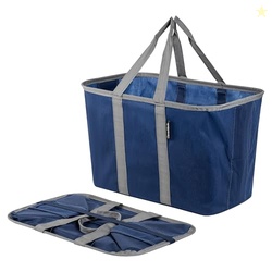 CleverMade EcoBasket Reusable Grocery Tote - 30L - Pack of 1 - Blue Gray - Collapsible Storage Shopping Organizer - Heavy Duty Utility Bag Home
