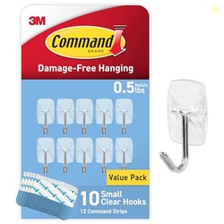 Command Small Clear Wire Toggle Hooks, 10 Wall Hooks and 12 Command Strips, Damage-Free Hanging with Adhesive, Great for Hanging Christmas Decorations, Holds up to 0.5 lb