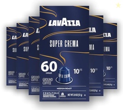 Lavazza Super Crema Aluminum Capsules Compatible with Nespresso* Original Machines, Medium Roast, Arabica and Robusta Blend (60 Capsules)
