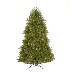 NATIONAL TREE COMPANY 7 FT PRE-LIT DUNHILL FIR FULL ARTIFICIAL CHRISTMAS TREE, 700 CLEAR LIGHTS, 2,144 TIPS, INCLUDES STAND, GREEN