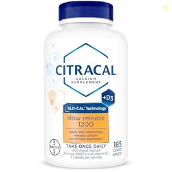 CITRACAL SLOW RELEASE- CALCIUM 1200 MG WITH VITAMIN D3, MAGNESIUM, CALCIUM SUPPLEMENT, BONE HEALTH SUPPORT, TAKE ONCE DAILY CAPLET, 185 COUNT