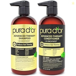 PURA D'OR Advanced Therapy Biotin Shampoo & Conditioner Hair Care Set For Hair Thinning, CLINICALLY TESTED Effective Results, Herbal Hair Thickening Products For Women & Men, 16oz x2