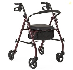 Medline Steel Rollator Walker with Seat, Burgundy, 350 lb. Weight Capacity, 6 Wheels, Foldable, Height Adjustable Handles, Rolling Walker for Seniors, Walker for Mobility Impaired