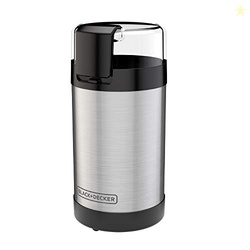 BLACK+DECKER ONE TOUCH COFFEE GRINDER, 2/3 CUP COFFEE BEAN CAPACITY, SPICE GRINDER, ONE TOUCH PUSH-BUTTON CONTROL -150 WATTS -STAINLESS STEEL BLADES
