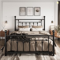 SHA CERLIN 14'' QUEEN SIZE METAL PLATFORM BED FRAME/VICTORIAN HEADBOARD AND FOOTBOARD/STEEL SLATS MATTRESS FOUNDATION FOR STORAGE/NO BOX SPRING NEEDED/NOISE FREE/BLACK