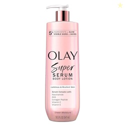 Olay Super Serum Hand & Body Lotion for Dry Skin, 24hr Long Lasting Hydration, 5+ Ingredient Serum Complex for Bright Even Firm Luminous Skin, Sweet Vanilla & Soft Wood Scent, 18.5 fl oz