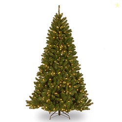National Tree Company 7 ft Pre-Lit North Valley Spruce Artificial Christmas Tree, 500 Clear Lights, 1,096 Tips, Includes Stand, Green