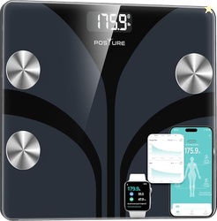 Posture Scale for Body Weight, Digital Bathroom Smart Scale, 13 Body Composition Analyzer Sync Weight Scale BMI Health Monitor Sync Apps 400lbs - Black