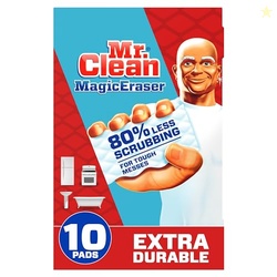 Mr. Clean Magic Eraser, Extra Durable, Multi Purpose Cleaner, Shoe, Bathroom, Shower, and Car Window and Windshield Cleaner, Cleaning Pads, 10 Count