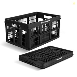 CleverMade Collapsible Utility Crates-Obsidian 1pck 45L / 11 Gal holds 66 lbs - Stackable Containers Heavy Duty Capacity Crates - Space-Saving Baskets