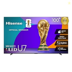Hisense 100" U7 Mini-LED ULED 4K UHD Best Premium Gaming Google Smart TV (100U75QG, 2025 Model) - QLED, Native 165Hz, VRR 288, Up to 3000 Nits, HDR10+, Dolby Vision IQ  Atmos, IMAX Enhanced, 2.1.2 Ch