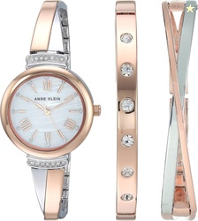 ANNE KLEIN WOMEN'S PREMIUM CRYSTAL ACCENTED BANGLE WATCH SET