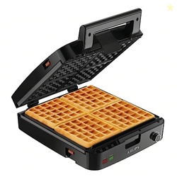KRUPS 4-SLICE BELGIAN WAFFLE MAKER: STAINLESS STEEL, 5 BROWNING LEVELS, AUDIBLE READY BEEP, REMOVABLE PLATES, 1200W, SILVER/BLACK, LARGE WAFFLE MAKER FAMILY SIZE, GREAT FOR FAMILY BREAKFASTS