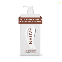 NATIVE MOISTURIZING BODY WASH CONTAINS NATURALLY DERIVED INGREDIENTS | FOR WOMEN & MEN, SULFATE, PARABEN, & DYE FREE LEAVING SKIN SOFT & HYDRATED | COCOA BUTTER & VANILLA 18 OZ