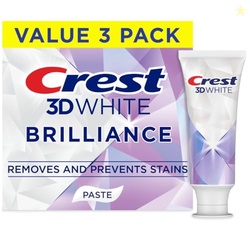 CREST 3D WHITE BRILLIANCE BRIGHT MINT TEETH WHITENING TOOTHPASTE, 4.3 OZ PACK OF 3, 100% MORE SURFACE STAIN REMOVAL, 24 HOUR ACTIVE STAIN PREVENTION, WHITER TEETH IN 3 DAYS