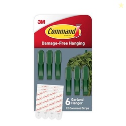 COMMAND GARLAND HOLDER, FIREPLACE MANTLE GARLAND HOLDER FOR DISPLAYING GARLANDS, WREATHS, AND HOLIDAY DECOR WITHOUT LEAVING DAMAGE, HOLES, OR RESIDUE, HOLDS 2LBS, GREEN, 6 PACK