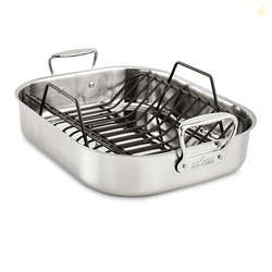 All-Clad Specialty Stainless Steel Roaster and Nonstick Rack 16x13x5 Inch Oven Broiler Safe 600F Roaster Pan, Pots and Pans, Bakeware, Turkey, Silver