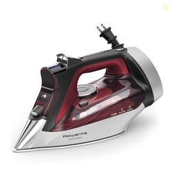 Rowenta Iron, Focus Excellence Stainless Steel Soleplate Steam Iron for Clothes, Retractable Cord, 400+ Microsteam Holes, Powerful steam, LED Display, 1750 W Ironing Clothes, Cordreel, Red DW5433