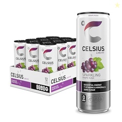 CELSIUS SPARKLING GRAPE RUSH, FUNCTIONAL ESSENTIAL ENERGY DRINK 12 FL OZ (PACK OF 12)
