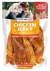 PUR LUV CHICKEN JERKY DOG TREATS, MADE WITH 100% REAL CHICKEN BREAST, 16 OUNCES, HEALTHY, EASILY DIGESTIBLE, LONG-LASTING, HIGH PROTEIN, SATISFIES DOG'S URGE TO CHEW