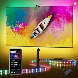 DECKTOK TV BACKLIGHT LED 15FT - TV BACKLIGHT SYNC TO SCREEN PC MONITOR FOR 55-75 INCH RGB LED STRIP LIGHTS CUTTABLE WITH SENSOR SMART APP CONTROL GAME & MUSIC SYNC COLOR CHANGING LIGHT FOR HOME DECOR