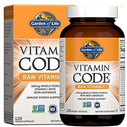 GARDEN OF LIFE VITAMIN CODE RAW VITAMIN C - 120 CAPSULES, 500MG WHOLE FOOD VITAMIN C CAPSULES + FRUIT & VEGGIE BLEND & PROBIOTICS, SUPPLEMENTS FOR ADULTS, VEGAN, GLUTEN FREE