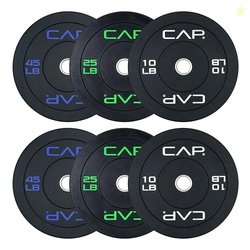 CAP BARBELL 160 LB ECONOMY OLYMPIC BUMPER PLATE SET WITH COLOR LOGO | BLACK