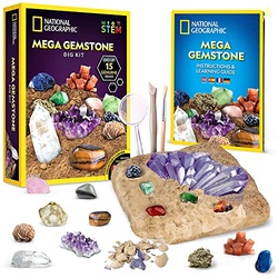 NATIONAL GEOGRAPHIC MEGA GEMSTONE DIG KIT  DIG UP 15 REAL GEMSTONES AND CRYSTALS, SCIENCE KIT FOR KIDS, GEM DIGGING KIT, GIFT FOR GIRLS AND BOYS, MINING KIT, ROCK COLLECTION