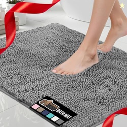 GORILLA GRIP Bath Rug Mat, Thick Soft Absorbent Chenille, Quick Dry Microfiber Mats, Rubber Backing Washable Shower Floor Rugs, Bathmat Runner, US Designed Bathroom Home Decor Accessories 24x17, Grey