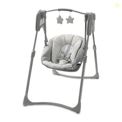 GRACO SLIM SPACES COMPACT BABY SWING, SPACE SAVING PORTABLE BAY SWING WITH HEIGHT ADJUSTABLE LEGS & SOFT TOYS, REIGN