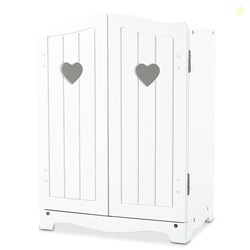 Melissa & Doug Mine to Love Wooden Play Armoire Closet for Dolls, Stuffed Animals - White (17.3H x 12.4W x 8.5D Assembled) Wooden Pretend Play Closet, Doll Wardrobe