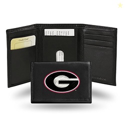 Rico Industries NCAA Embroidered Leather Trifold Wallet, Georgia Bulldogs, Black, 3.25 x 4.25-"