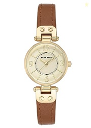 ANNE KLEIN WOMEN'S 109442CHHY GOLD-TONE CHAMPAGNE DIAL AND BROWN LEATHER STRAP WATCH